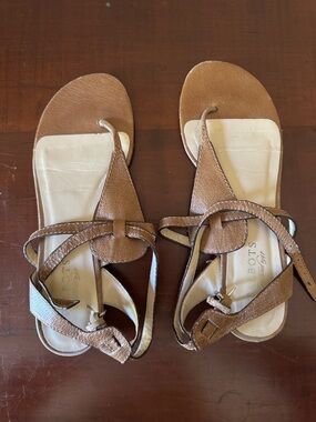 Talbots Brown Leather Strappy Thong Sandals